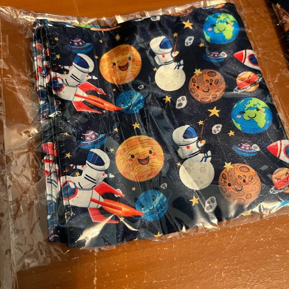 Kids Dinosaur and Space Print Tie and Pocket Square Set